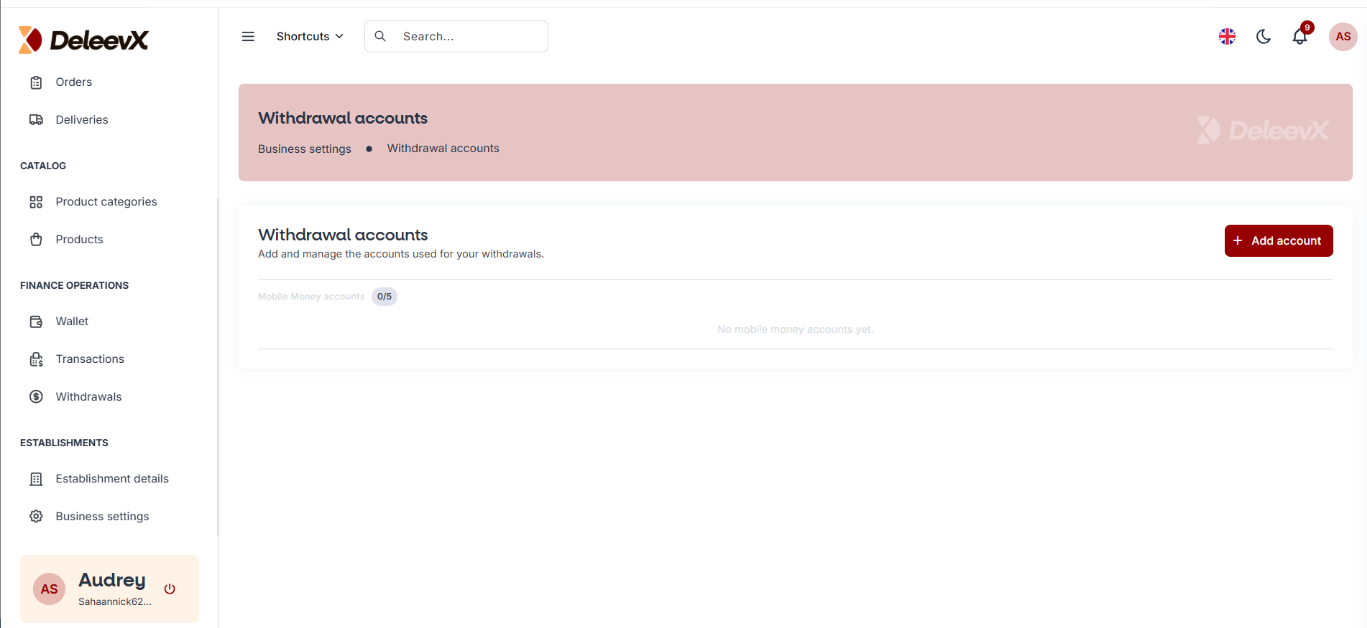 Withdrawal Accounts Page